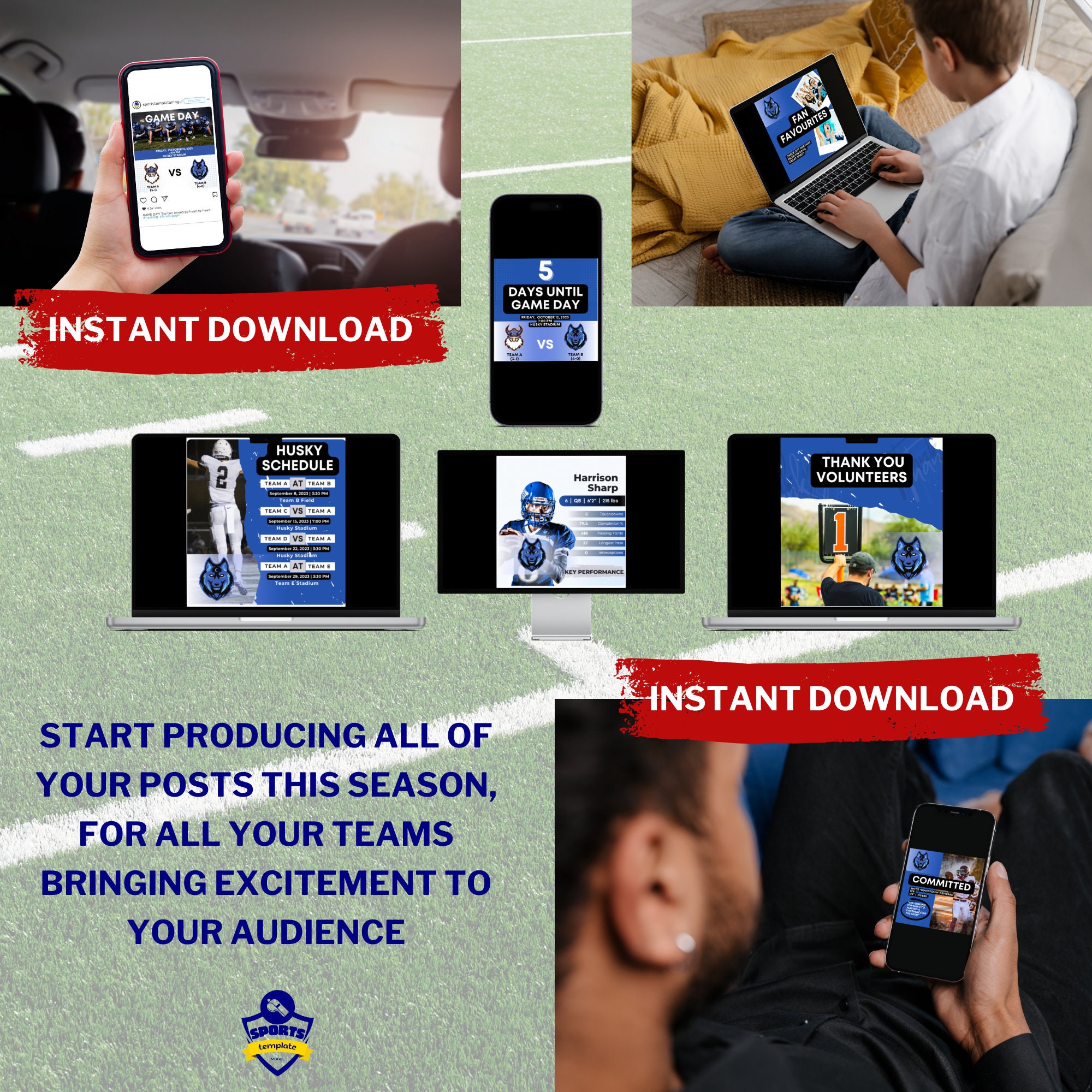 Canva Sports Editable Instagram Social Media Posts Gameday Team ...