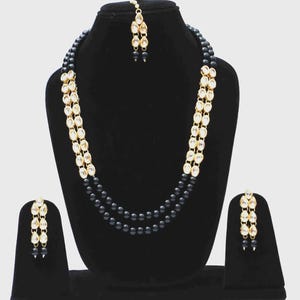 Premium High Quality Black Kundan Raani Haar | Long Bridal Necklace Set | Indian Jewelry | Kundan Long Necklace | Traditional Bridal Jewelry