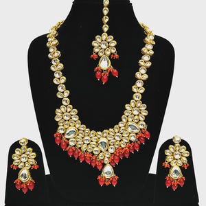Kundan Long Necklace sets/Long Bridal Set//Kundan Long Necklace in Red/Indian jewelry/layered necklace / Kundan rani haar/Rani Haar Necklace