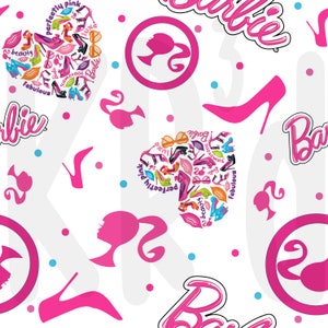 Pink Doll and Heart Seamless PNG File | Leather and Fabric Repeat Digital File | Digital Pattern for Bows and Crafts