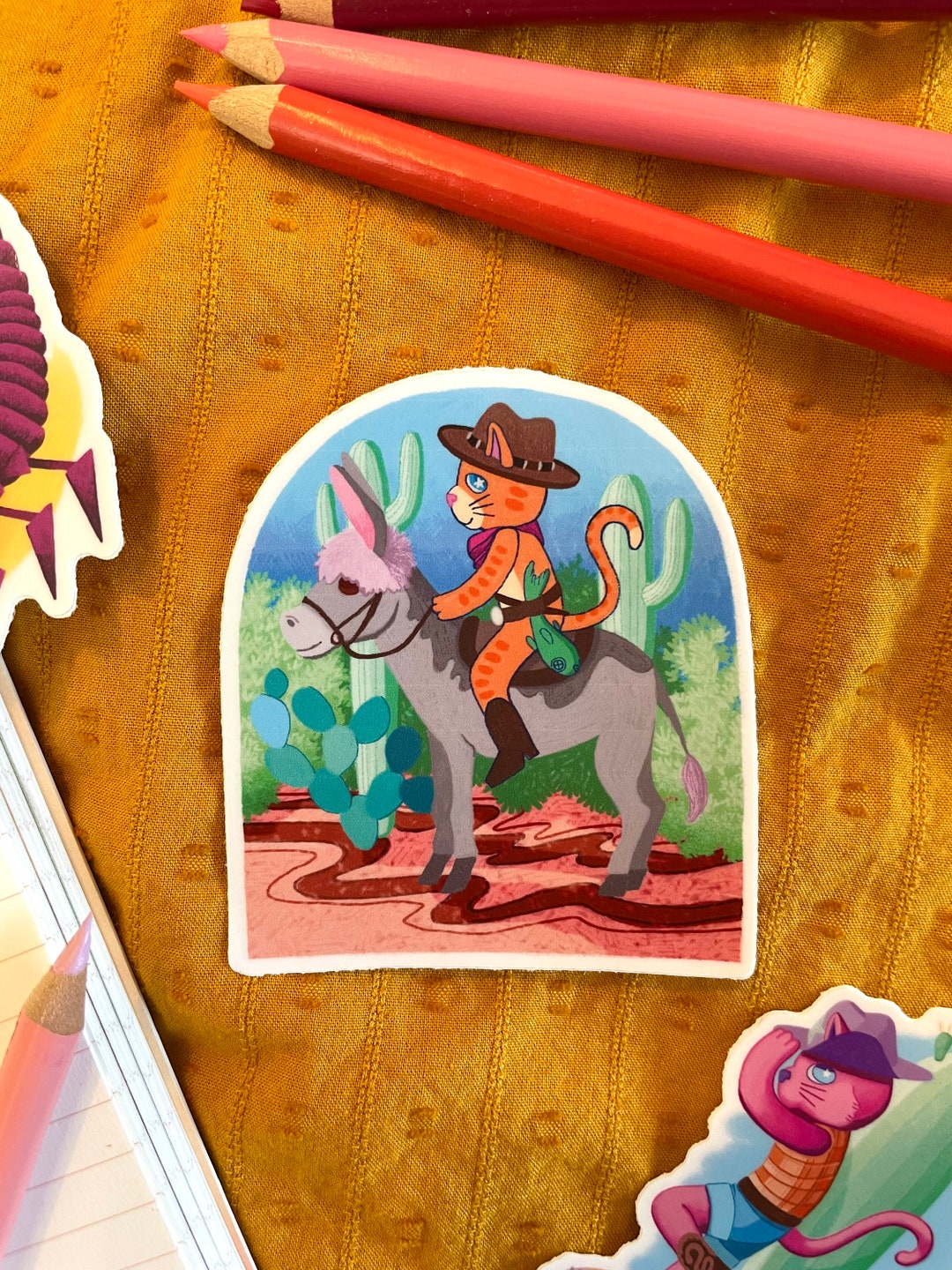 Southwestern Cat Sticker, Western Desert Cat Decal, Cat Lover Gift