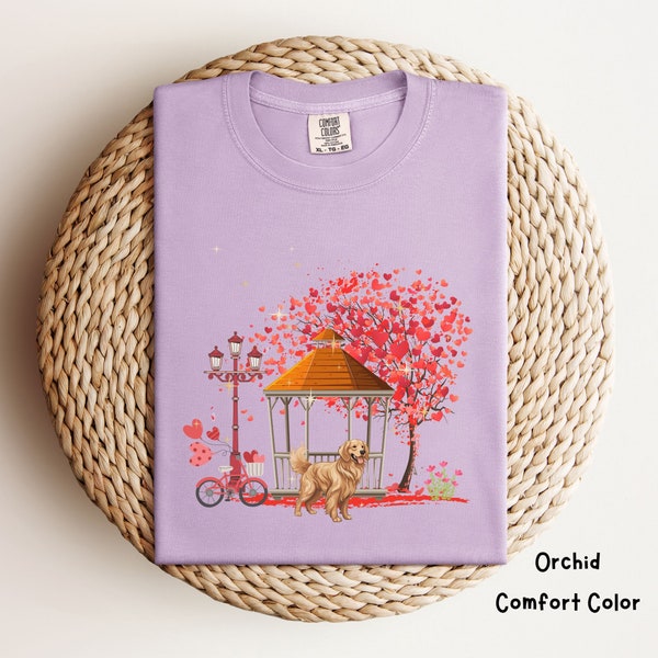 Golden Retriever Heart Tree Comfort Color T-shirt, Pastel Color Dog T-shirt, Golden Retriever Dog Lover Birthday Gift, Mother's Day Gift