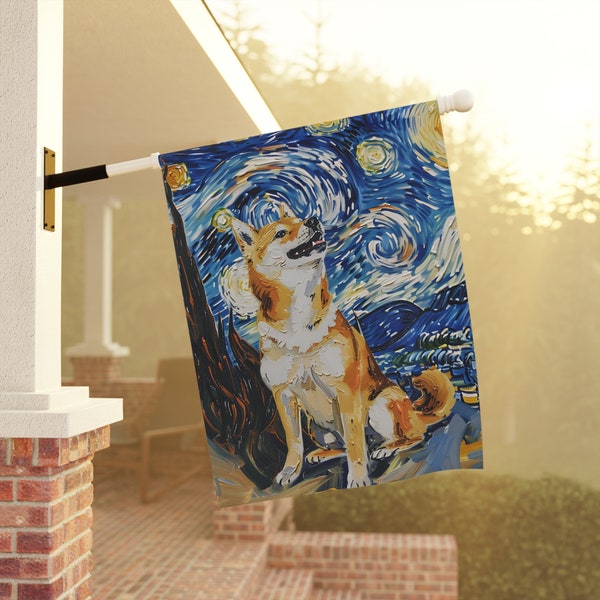 Shiba Inu Dog Starry Night Garden Flag, Smiling Japanese Dog House Flag, Dog Mom Birthday Christmas Gift, Personalized Housewarming Present