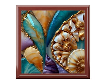 Scatola portaoggetti epossidica con conchiglie di mare finte, scatola di gioielli personalizzata, scatola di legno decorativa personalizzata, regalo di nozze, compleanno della mamma, regalo alla nuora