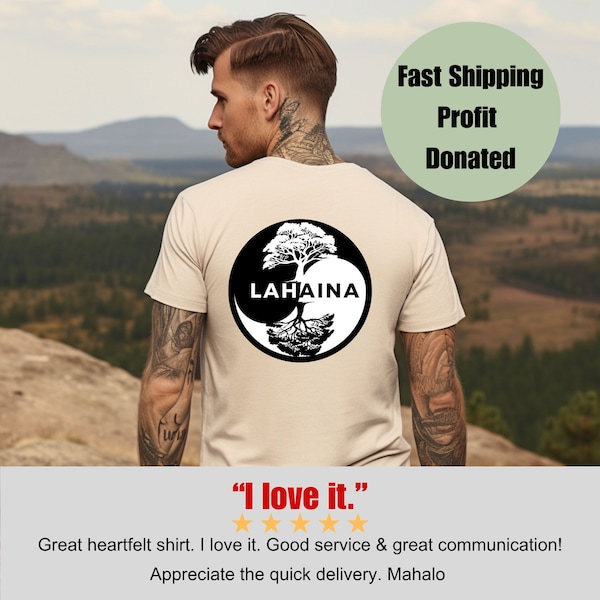 T-shirt Lahaina Support avec motif dans le dos avec banian Lahaina dans un cercle Yin Yang Maui Support unisexe