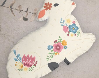 Baby Lamb Shaped Pillow, Boho Floral Sheep Nursery 3D Pillow, 2024 Mom to Be Baby Shower Gift, Cottagecore Scandinavian Girl Room Decor