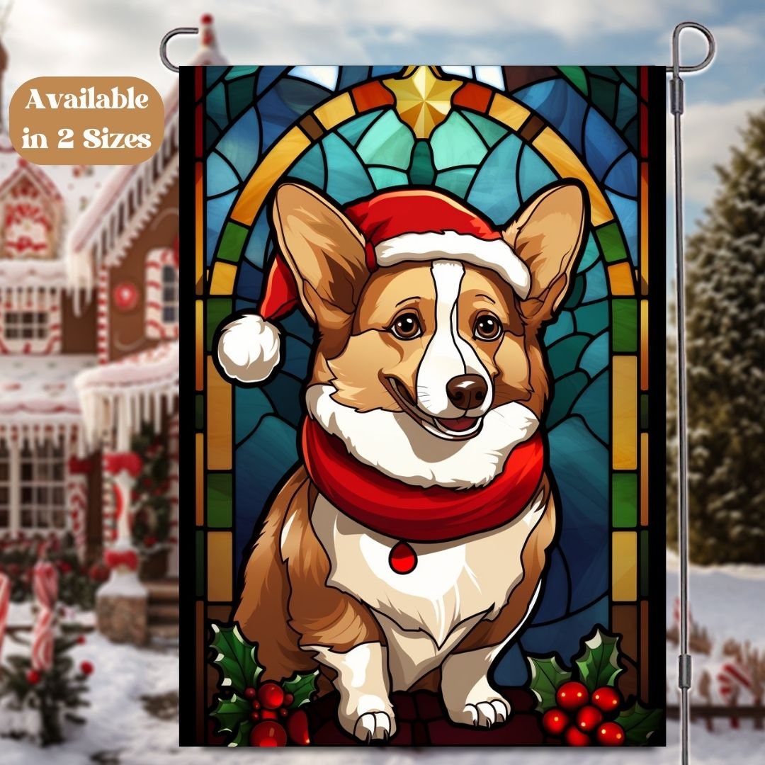 Christmas Corgi Santa Hat Yard Flag, Custom Name Xmas Winter House ...