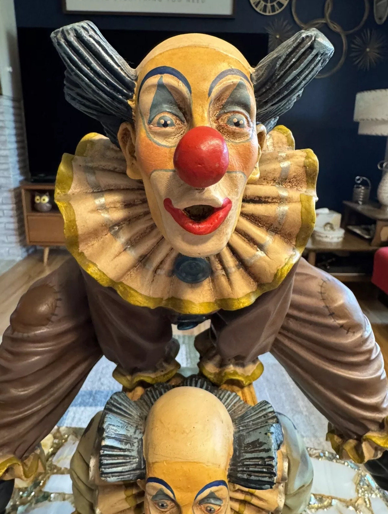 作品【clown】 Clown Art VINTAGE LARGE 23” 1996 Hand Painted Leapfrog Clowns