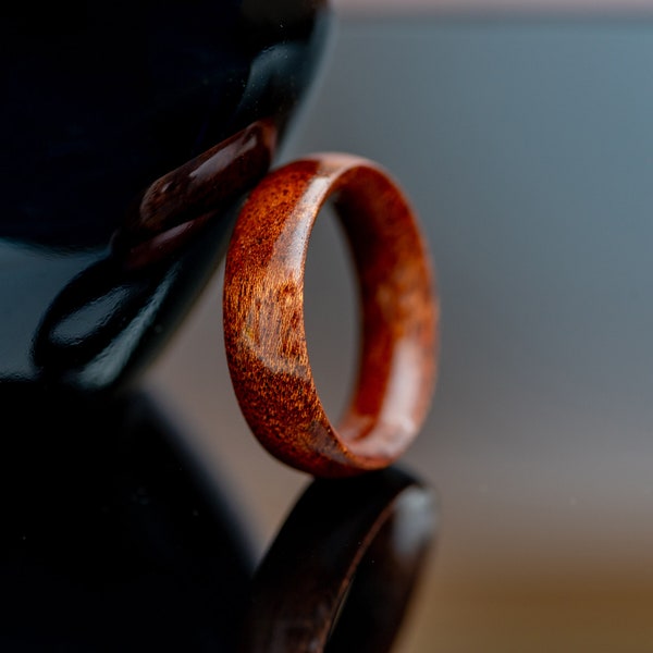 Handmade Sapele Mahogany Ring | Size 10.5 Hand Turned Exotic Solid Wood Ring - Perfect Wedding Band, Statement Ring, or 5th Anniversary Gift