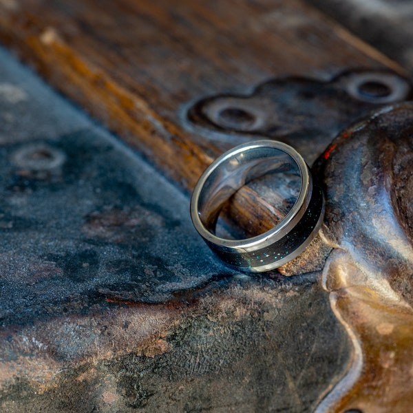 Galactic Resin Inlay Ring on 8mm Stainless Steel Band | Size 5.5 Handcrafted Ring