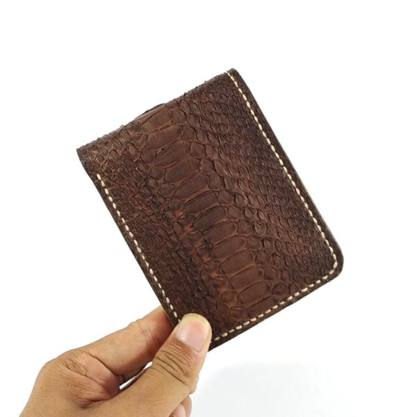 Men's Wallet Full Handmade Genuine Python Snake Skin Dark Brown Bifold