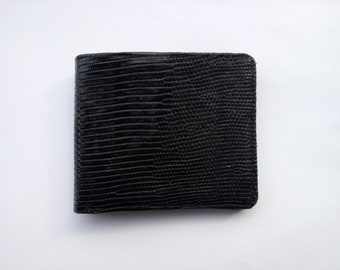 Men Wallet Genuine Lizard Leather Wallet Black Bifold