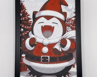 Stampa 3D di Babbo Natale Snorlax Pokemon 8"x5" Hueforge Textured Wall Art Decor