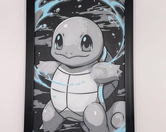 Stampa 3D del Pokemon Squirtle 8"x5" Hueforge Textured Wall Art Decor