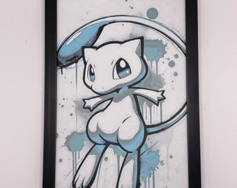 Stampa 3D "Graffiti" Pokemon Mew Shiny 8"x5" Decorazione murale testurizzata Hueforge