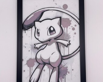 Mew "Graffiti" Pokemon Stampa 3D 8"x5" Decorazione murale testurizzata Hueforge