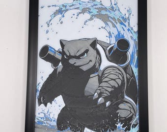Stampa 3D del Pokemon Blastoise 8"x5" Hueforge Textured Wall Art Decor