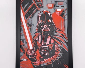 Darth Vader Star Wars Wandbild von HueForge, 8x5 Zoll, 3D-gedruckt, gerahmt, strukturierte Oberfläche