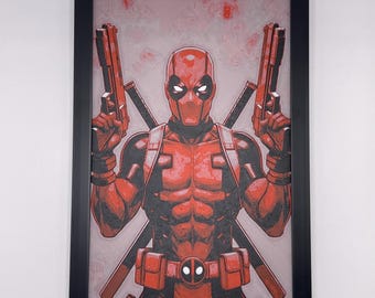 Deadpool Marvel HueForge Wandbild, 8x5 3D-gedruckt, gerahmt, strukturierte Dekoration