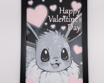 Stampa 3D Pokemon Eevee San Valentino (Rosa) 8"x5" Hueforge Textured Wall Art Decor