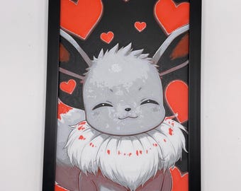 Eevee Valentinstag-Wandbild von HueForge, 8x5 Zoll, 3D-gedruckt, gerahmt, strukturierte Dekoration