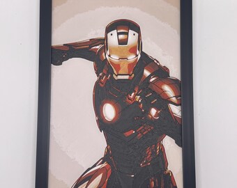 Iron Man Marvel HueForge Wandbild, 8x5 3D-gedruckt, gerahmt, strukturierte Dekoration