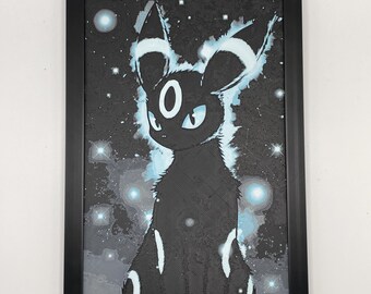 Umbreon Moonbreon Pokémon HueForge Wandbild, 8x5 3D-Druck mit Rahmen
