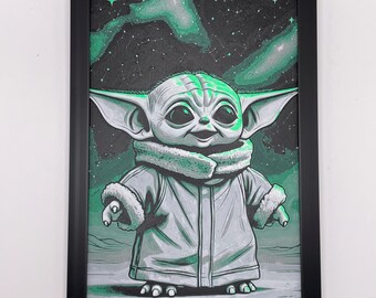 Grogu Baby Yoda HueForge Wandbild, 8x5 3D-gedruckt, gerahmt, strukturierte Dekoration