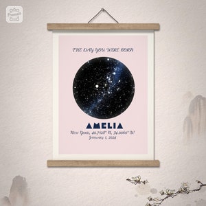 Carte des étoiles personnalisée : cadeau céleste unique pour chambre d'enfant ou de bébé, immortalisez un moment spécial !