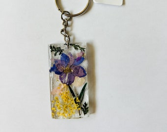 One-Of-A-Kind Handmade Resin Keychain with Real Dried Flowers.