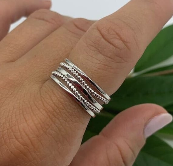 Buy Multi Layer Chunky Silver Ring-boho Thumb Signet Ring-open Adjustable  Dainty Ring-gift for He-ring for Woman-mothers Day Gift-moms Ring Online in  India - Etsy