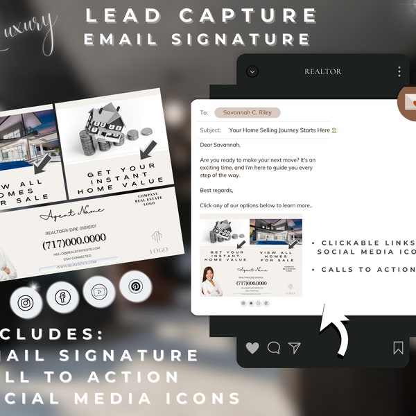 Email Signature Templates, Luxury Realtor email signature template, email campaign signature, lead capture email signature, realtor leads