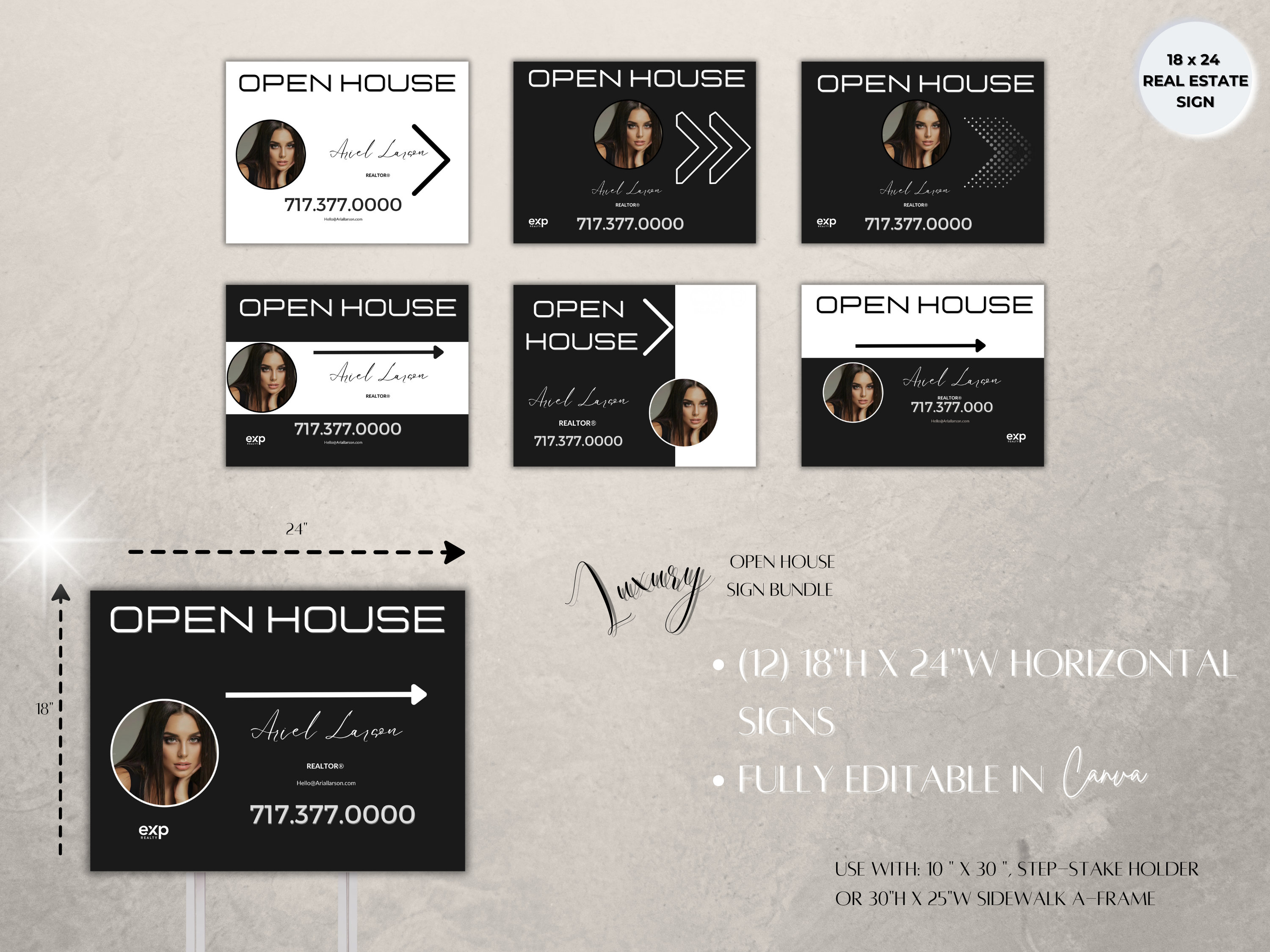 Luxury Realtor Open House Yard Sign Editable Canva Template Bundle Real