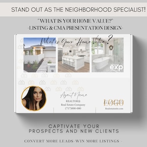 25 Realtor Boxes and Design for custom CMA Listing Presentation neighborhood Farming new client real estate Mailer box editable template