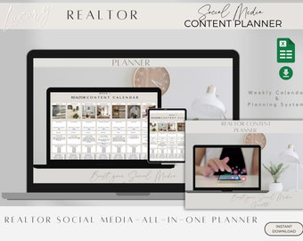 Realtor Social Media Content Planner, Weekly Content Planner, Google Sheet Social Media Content Planner, Realtor Marketing all in one