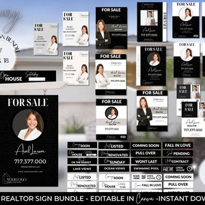 Real Estate Yard Sign Bundle Realtor For Sale Sign Property Sign For Sale Yard Sign Canva Rider Sign Luxury Real Estate Bundle