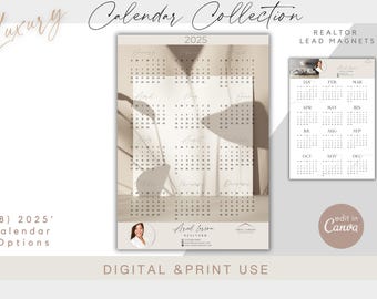 2025 Luxury Realtor Lead Magnet Calendar Collection, Lead Magnet editable Calendars, Realtor Marketing Material,  Open House Realtor Gift
