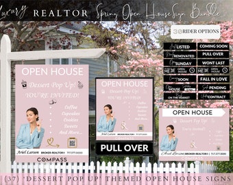 Dessert Pop Up Open House Sign Bundle, Spring Open House Collection, Yard Signs and Directional Sign, Luxury Spring Listing Open House canva