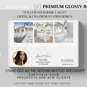50 Full Color Glossy Mailer box Realtor Boxes and Design for custom CMA Listing Presentation neighborhood Farming new client real estate
