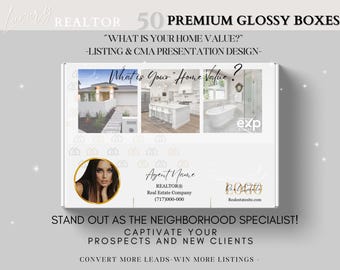 50 Full Color Glossy Mailer box Realtor Boxes and Design for custom CMA Listing Presentation neighborhood Farming new client real estate
