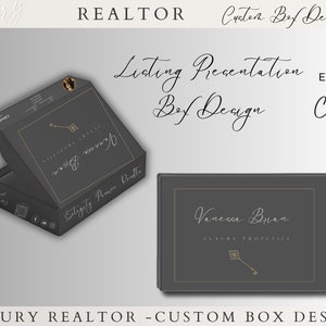 Realtor Box Design for Luxury Listing Presentation neighborhood Farming new client lead real estate Mailer box canva editable template