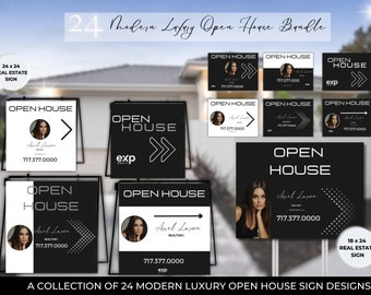 Luxury Realtor Open House Yard Sign Editable Canva Template Bundle Real Estate Open House signs Luxury Listing Marketing Canva Editable