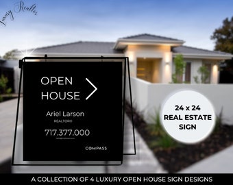 Luxury Open House Sign, Modern Realtor Marketing (Canva Template)