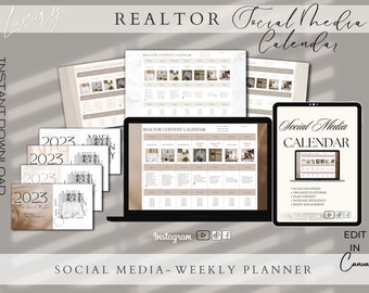 Realtor Social Media Content Planner Weekly Calendar Canva Editable Template Planner Content Calendar