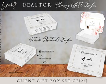 Real Estate Custom Printed Closing Gift Set of 25 Boxes, buyer client personalized gift boxes, luxury realtor custom printed marketing boxes