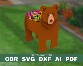 Bear planter pattern, wood planter, wood pet, laser cutting digital file svg pdf dxf cdr