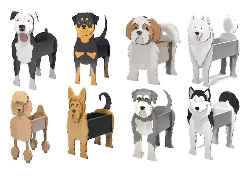 Bundle 40 dogs planter pattern, pack wood planter, wood pet, laser cutting digital file svg pdf dxf cdr image 6