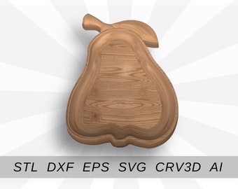 Pear tray files for cnc and 3D printer. Serving tray cnc router stl dxf EPS svg crv3d vcarved