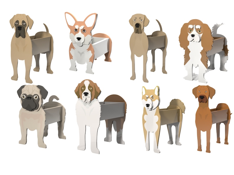 Bundle 40 dogs planter pattern, pack wood planter, wood pet, laser cutting digital file svg pdf dxf cdr image 3