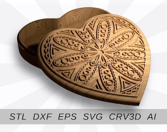 V-carved heart box files for CNC and 3D printer. Jewellery box cnc router STL DXF eps svg.